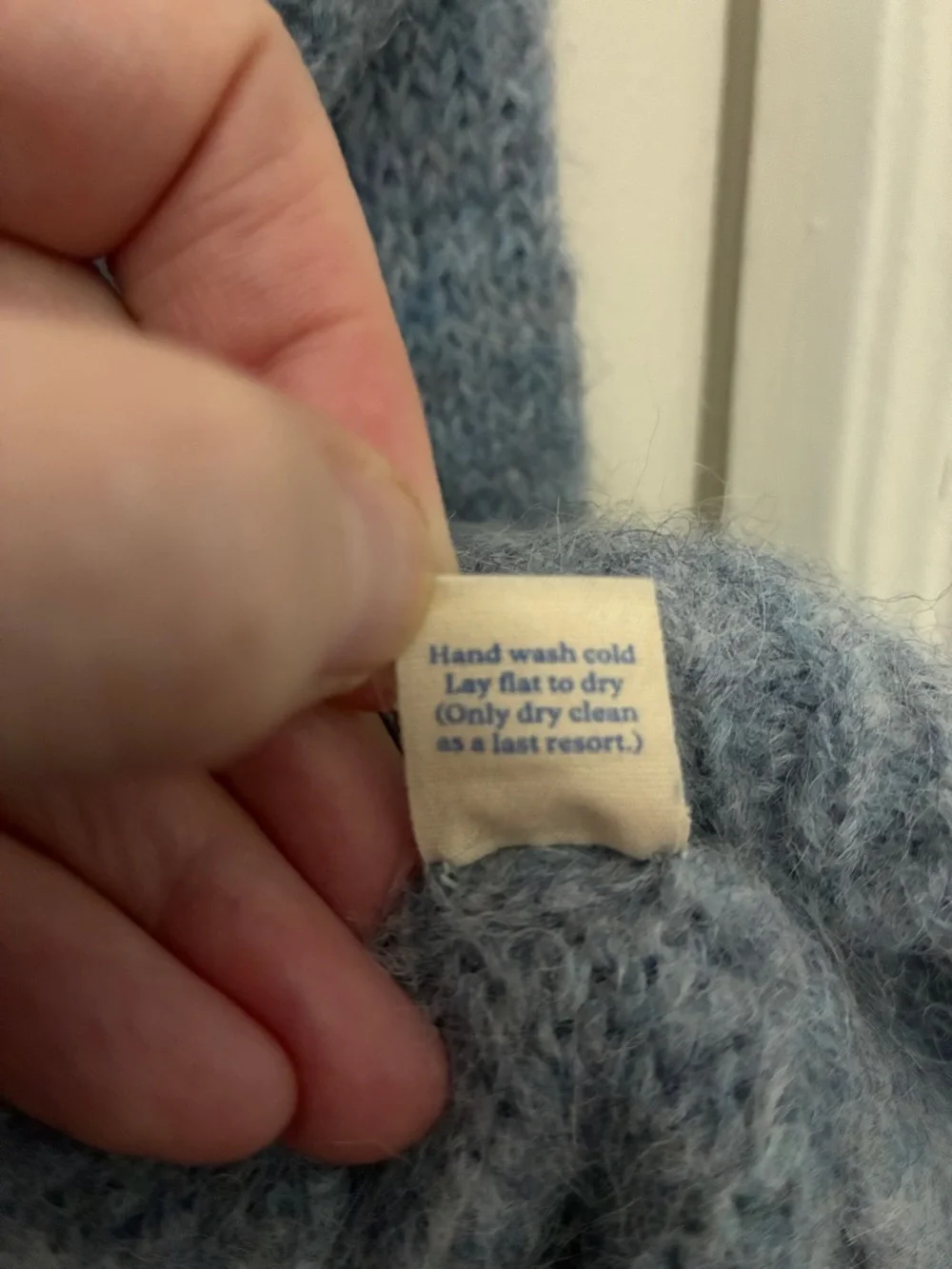 The Endery Sky Blue Mohair Cardigan with Red Stripe - Picture 7 of 8